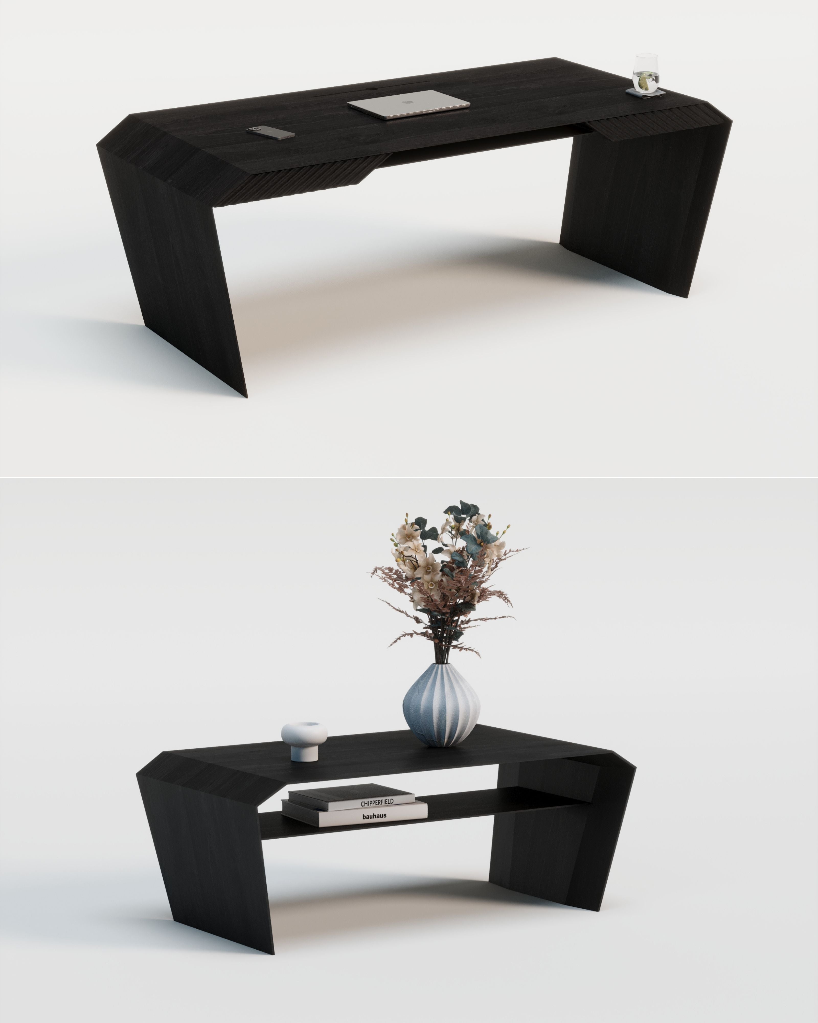 Design-Schreibtisch & Couchtisch aus Massivholz