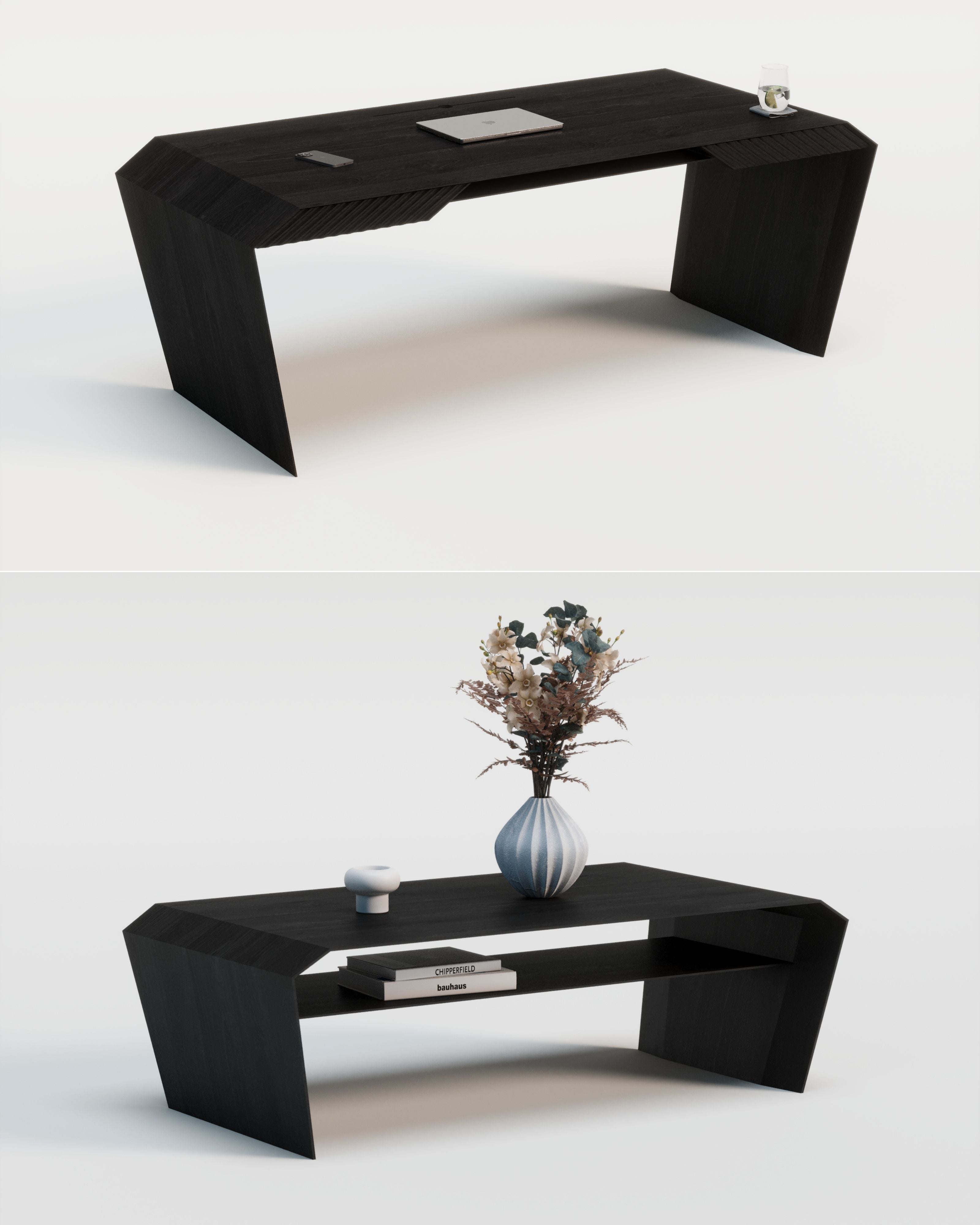 Design-Schreibtisch & Couchtisch aus Massivholz