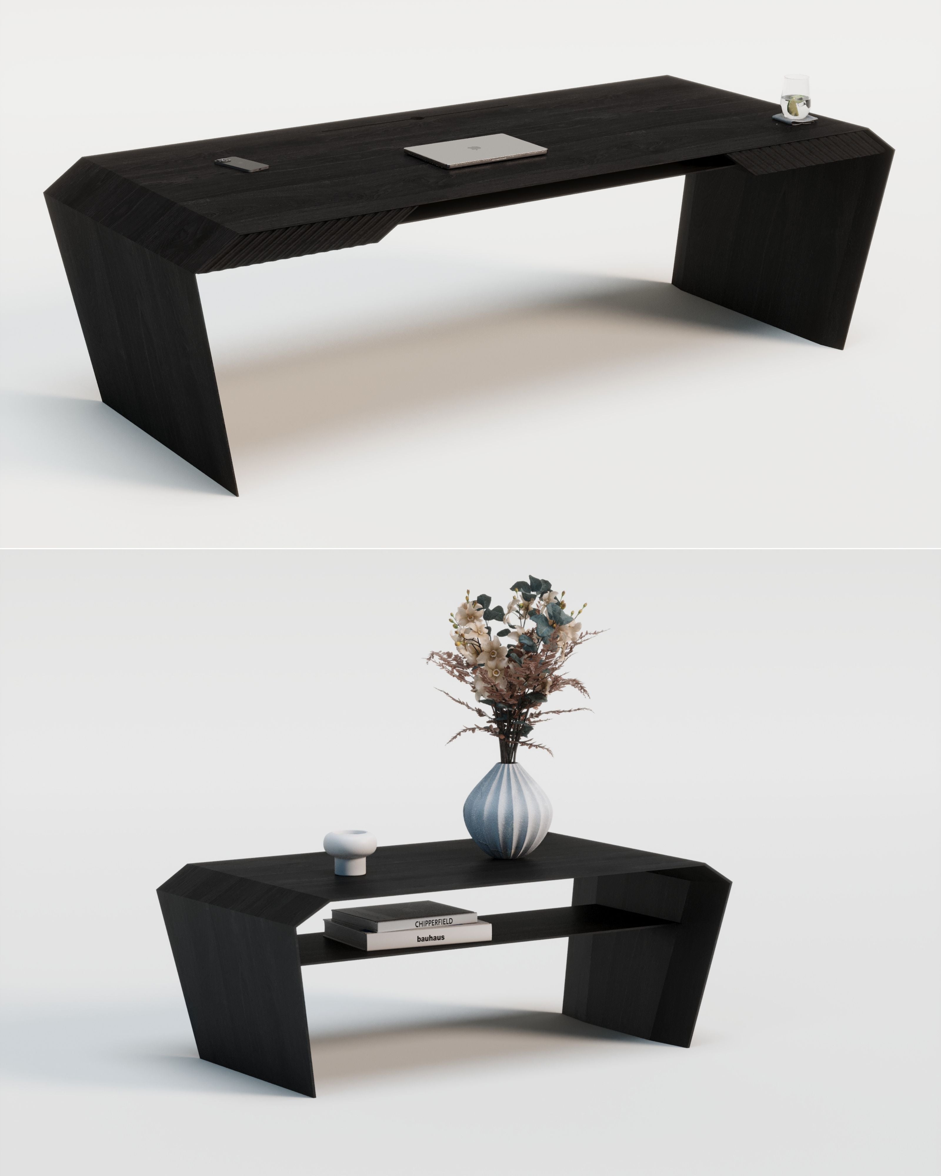 Design-Schreibtisch & Couchtisch aus Massivholz