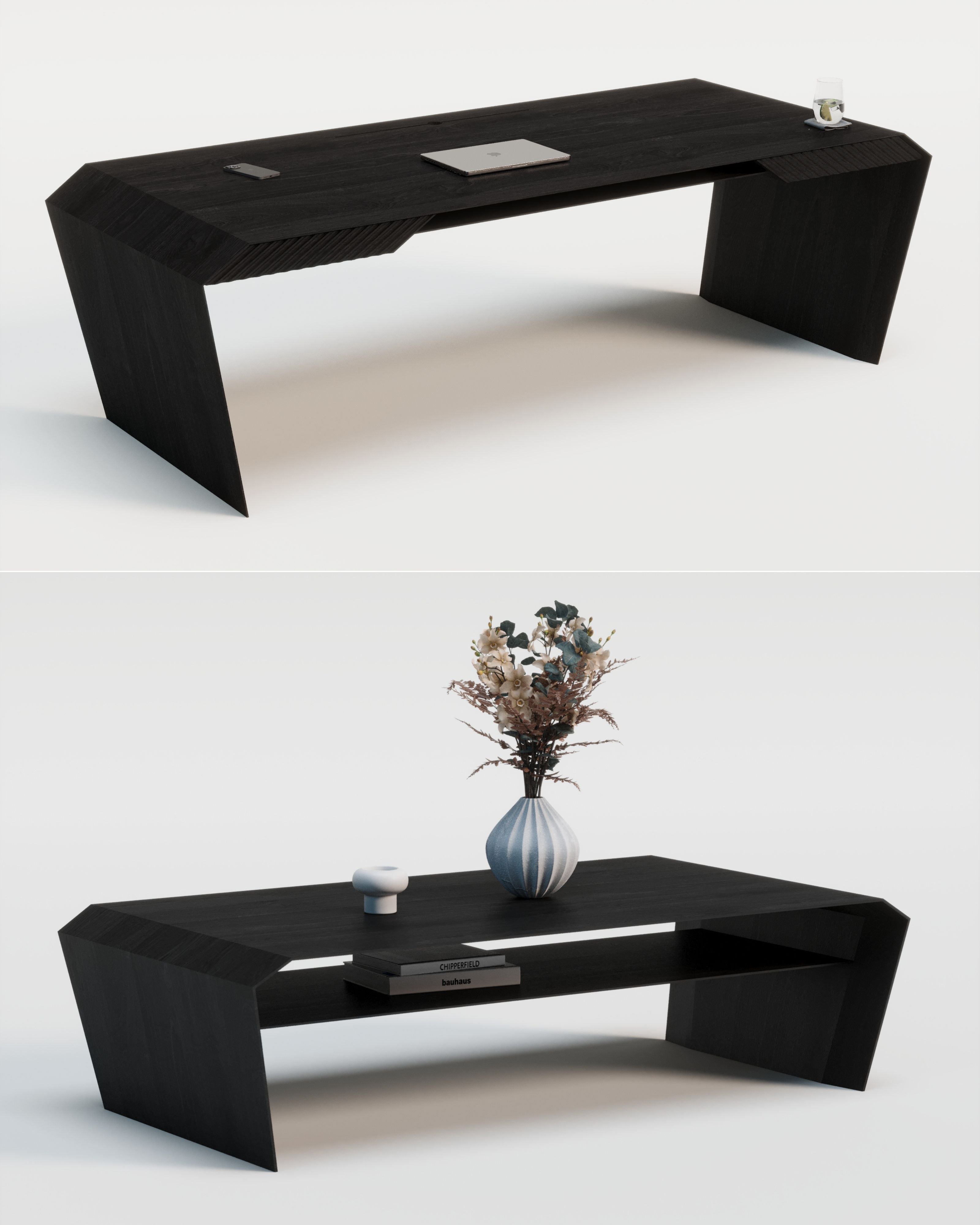 Design-Schreibtisch & Couchtisch aus Massivholz