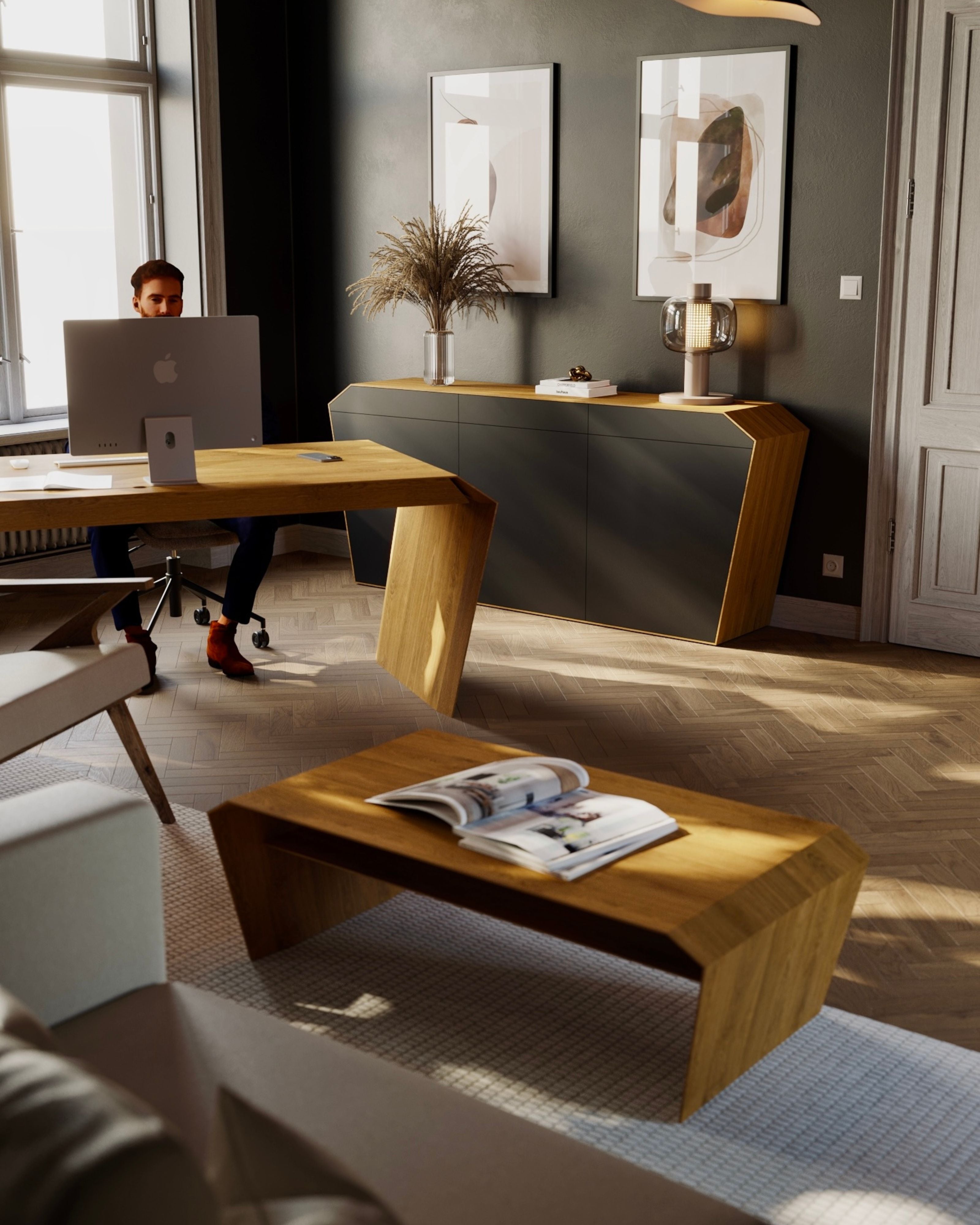 Design-Schreibtisch & Couchtisch aus Massivholz