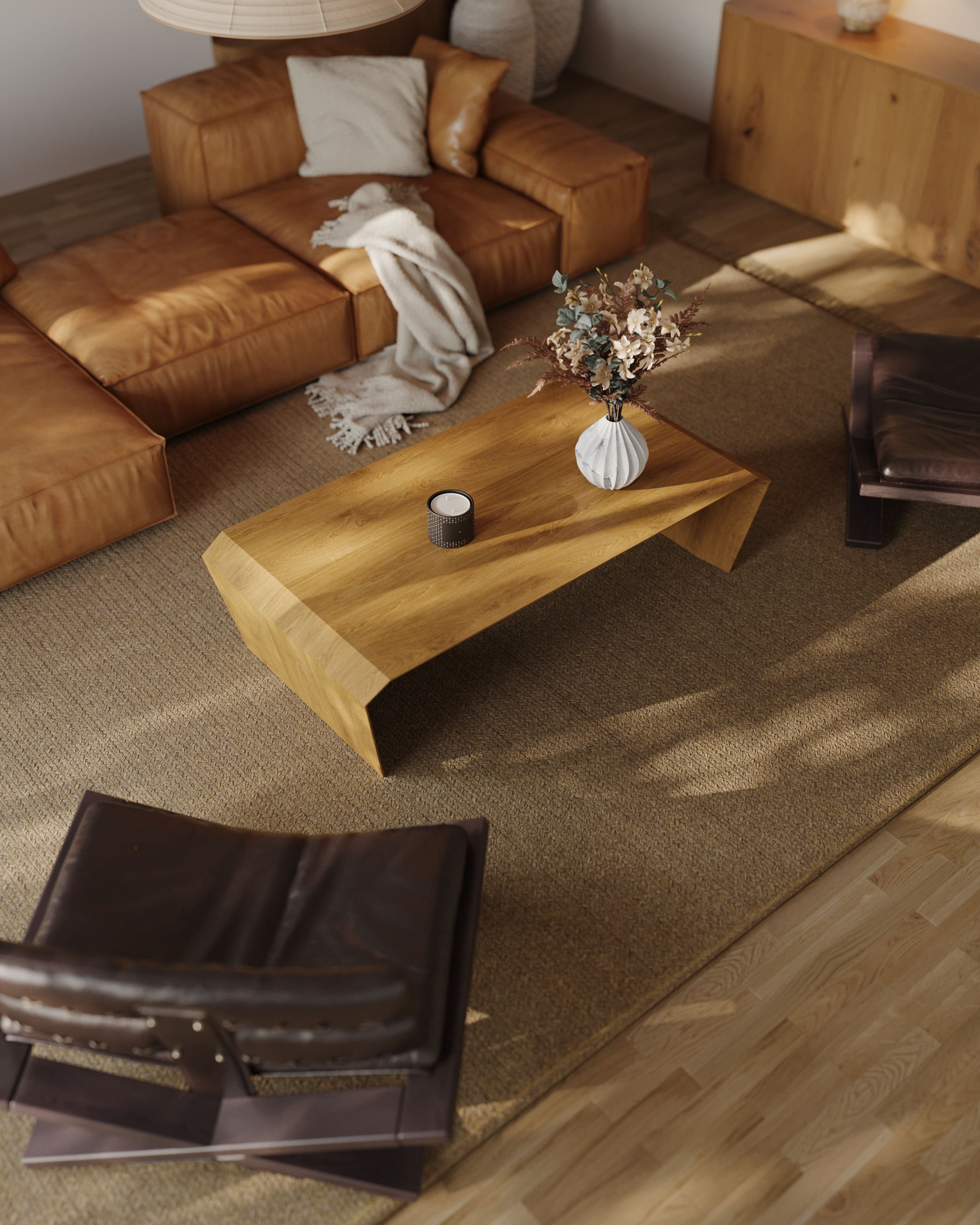 Design-Schreibtisch & Couchtisch aus Massivholz