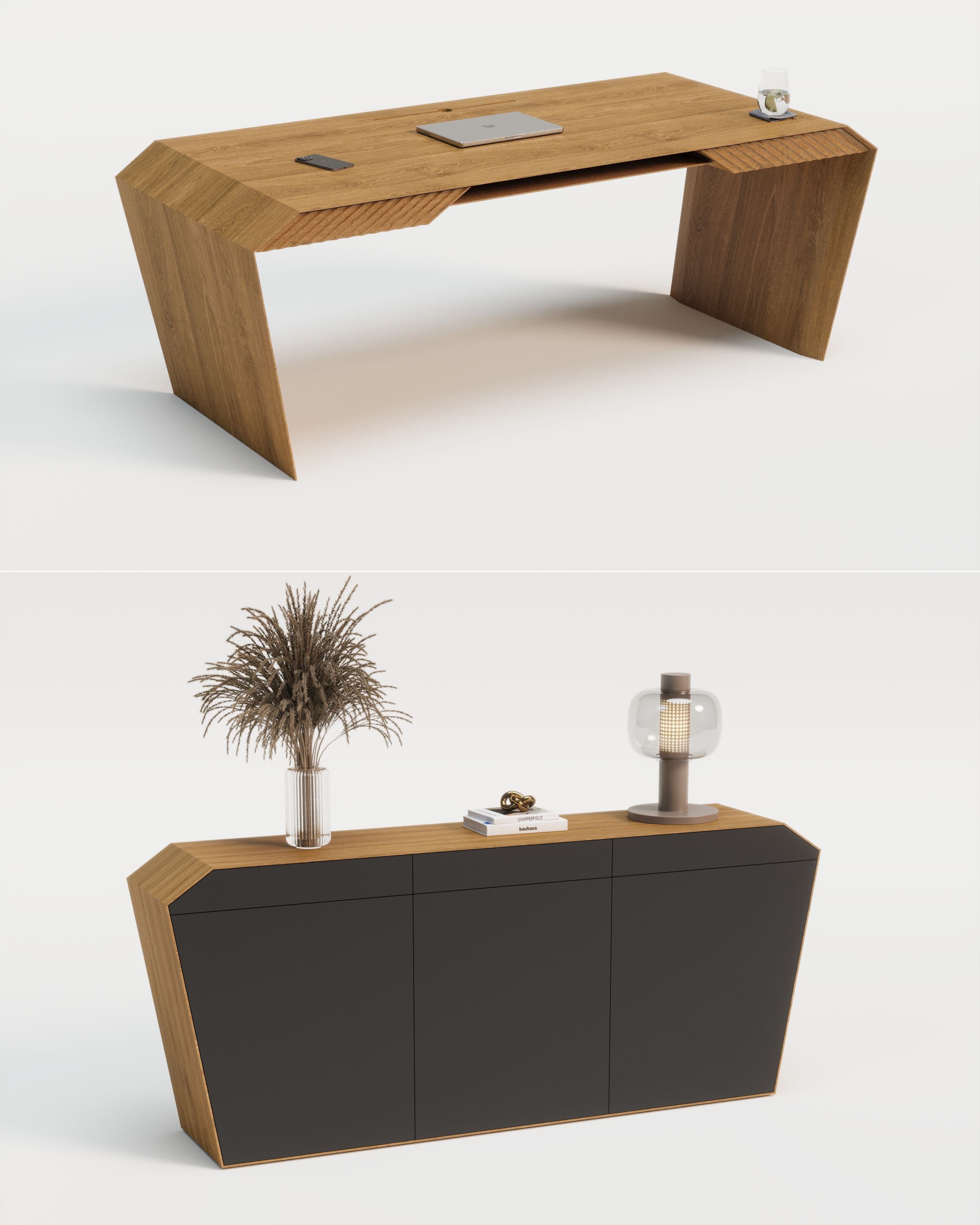 Design-Schreibtisch & Sideboard aus Massivholz