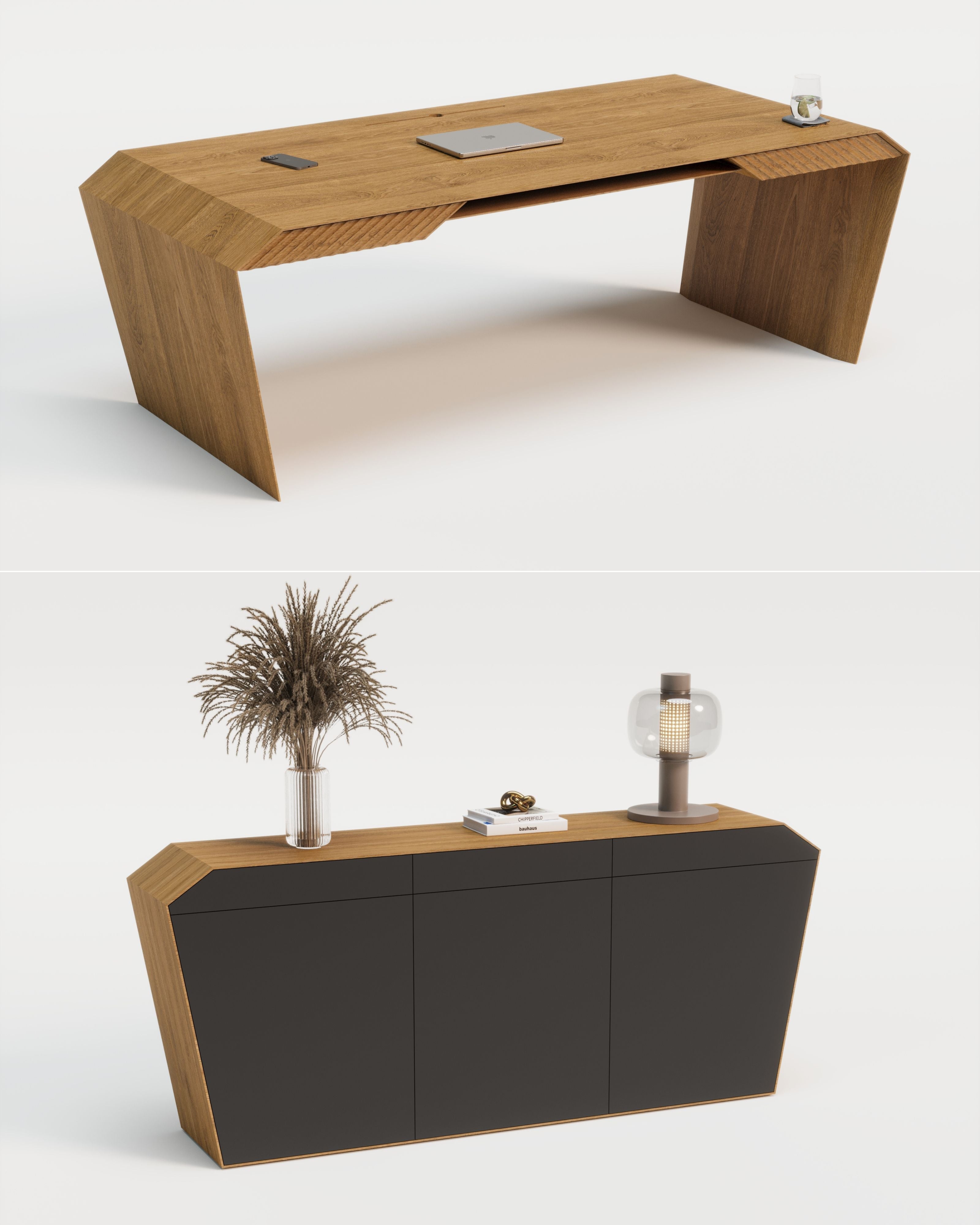 Design-Schreibtisch & Sideboard aus Massivholz