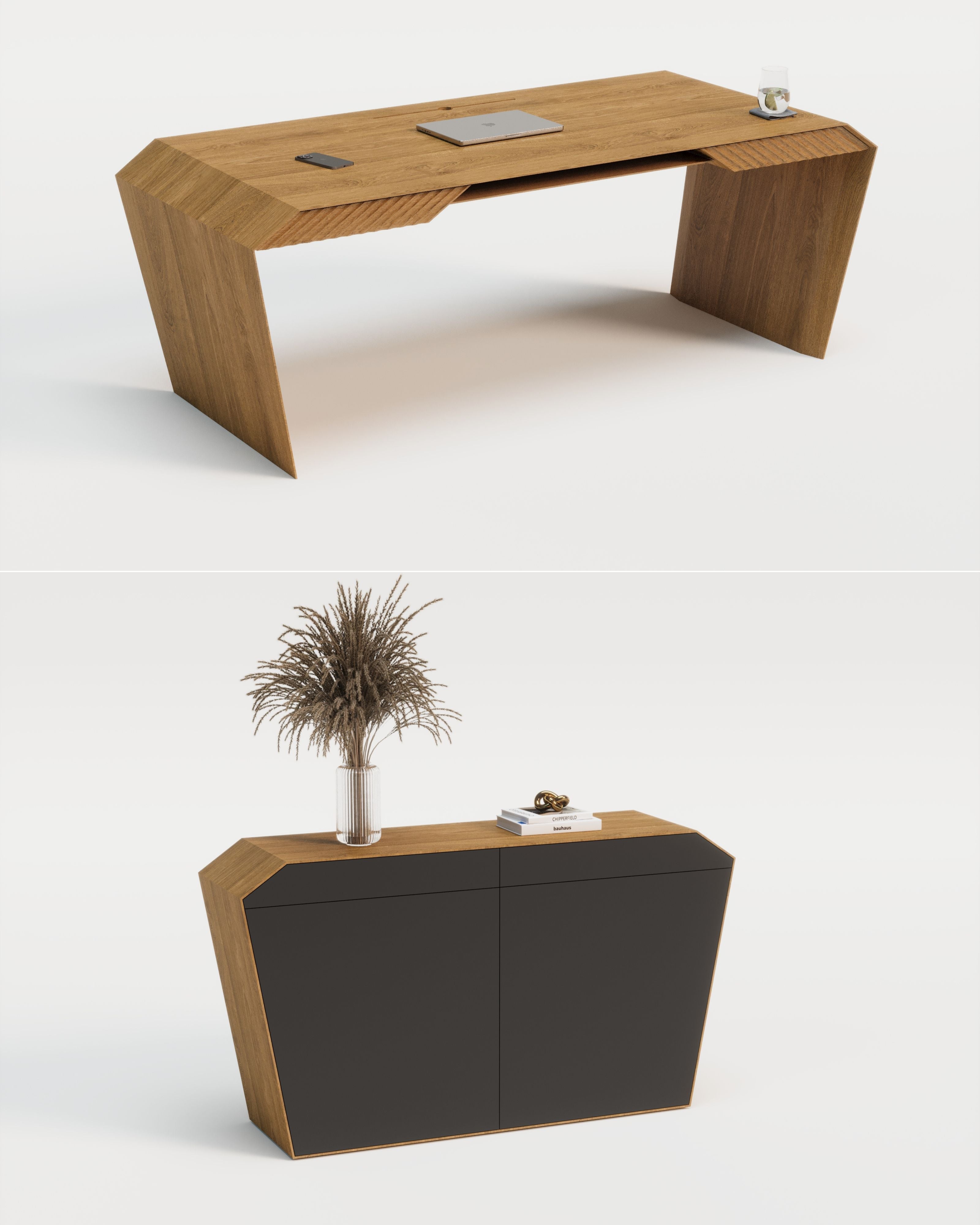 Design-Schreibtisch & Sideboard aus Massivholz
