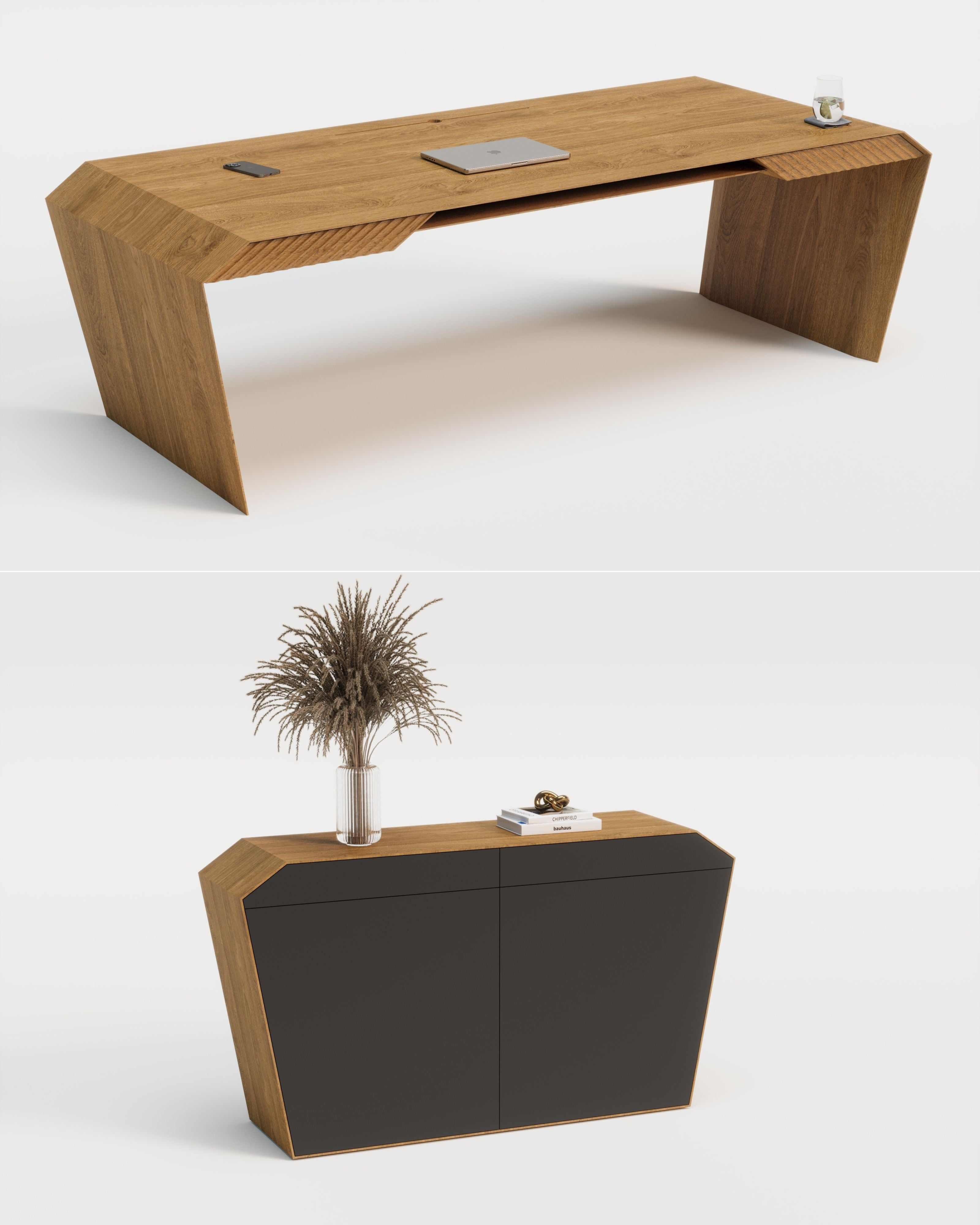 Design-Schreibtisch & Sideboard aus Massivholz