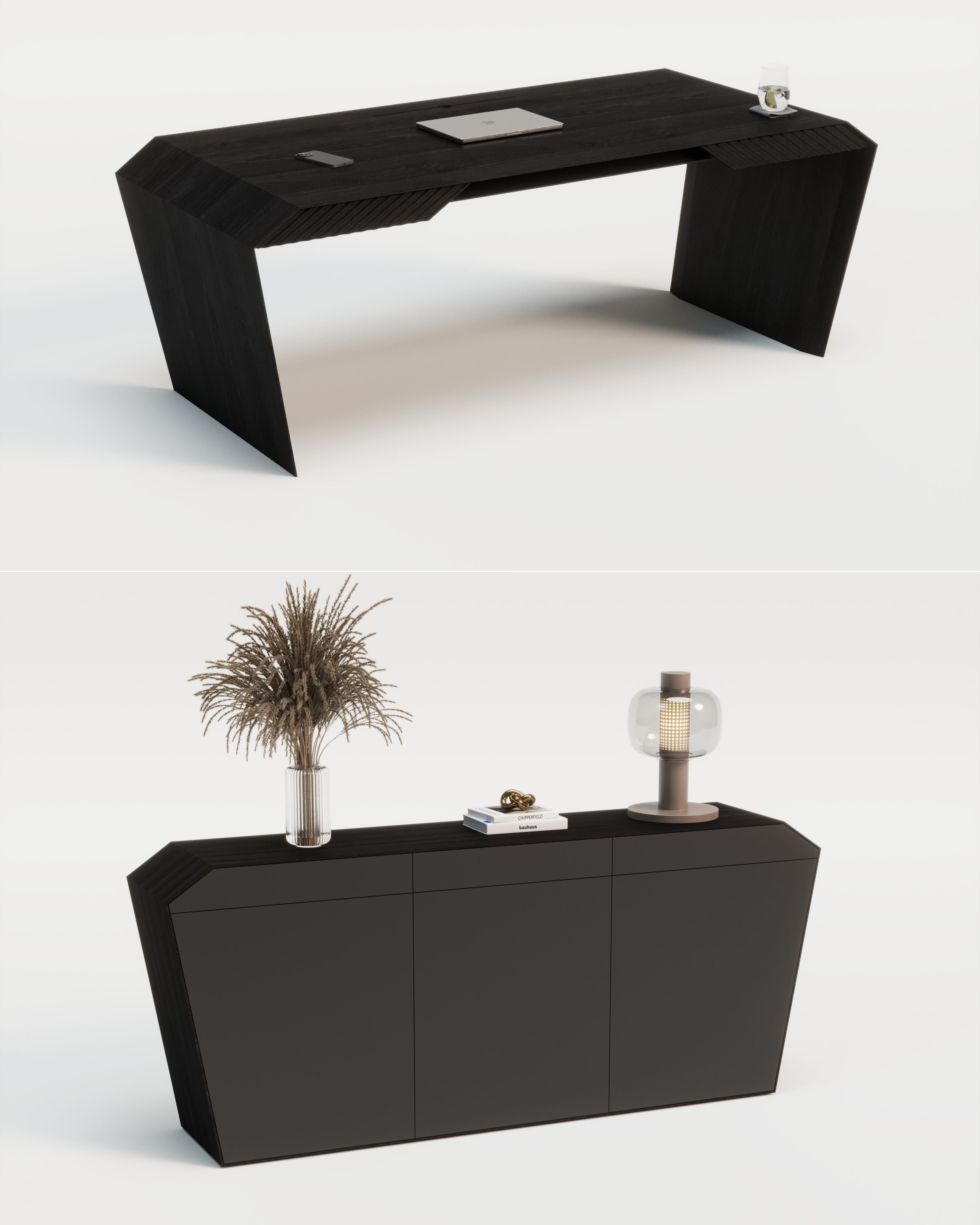 Design-Schreibtisch & Sideboard aus Massivholz
