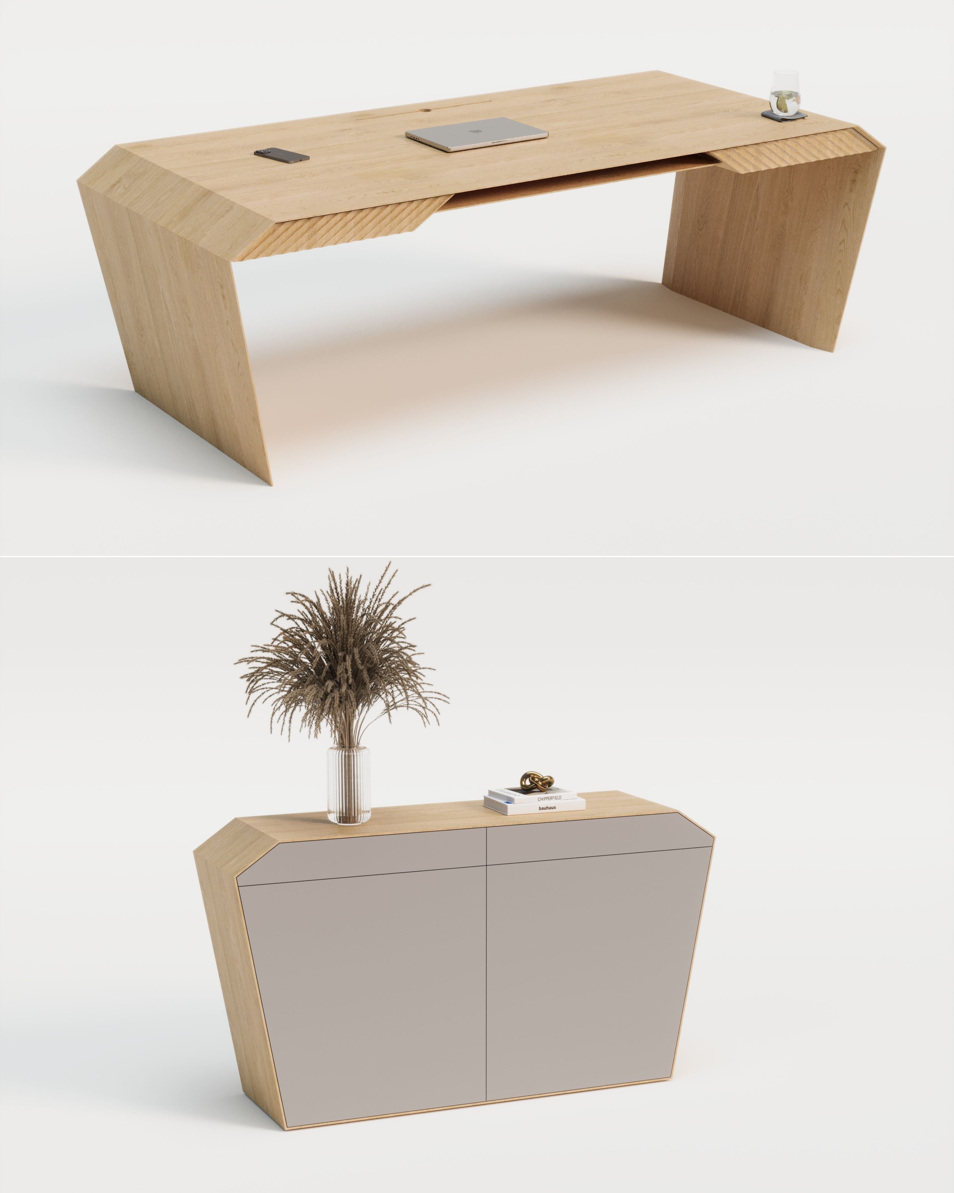 Design-Schreibtisch & Sideboard aus Massivholz