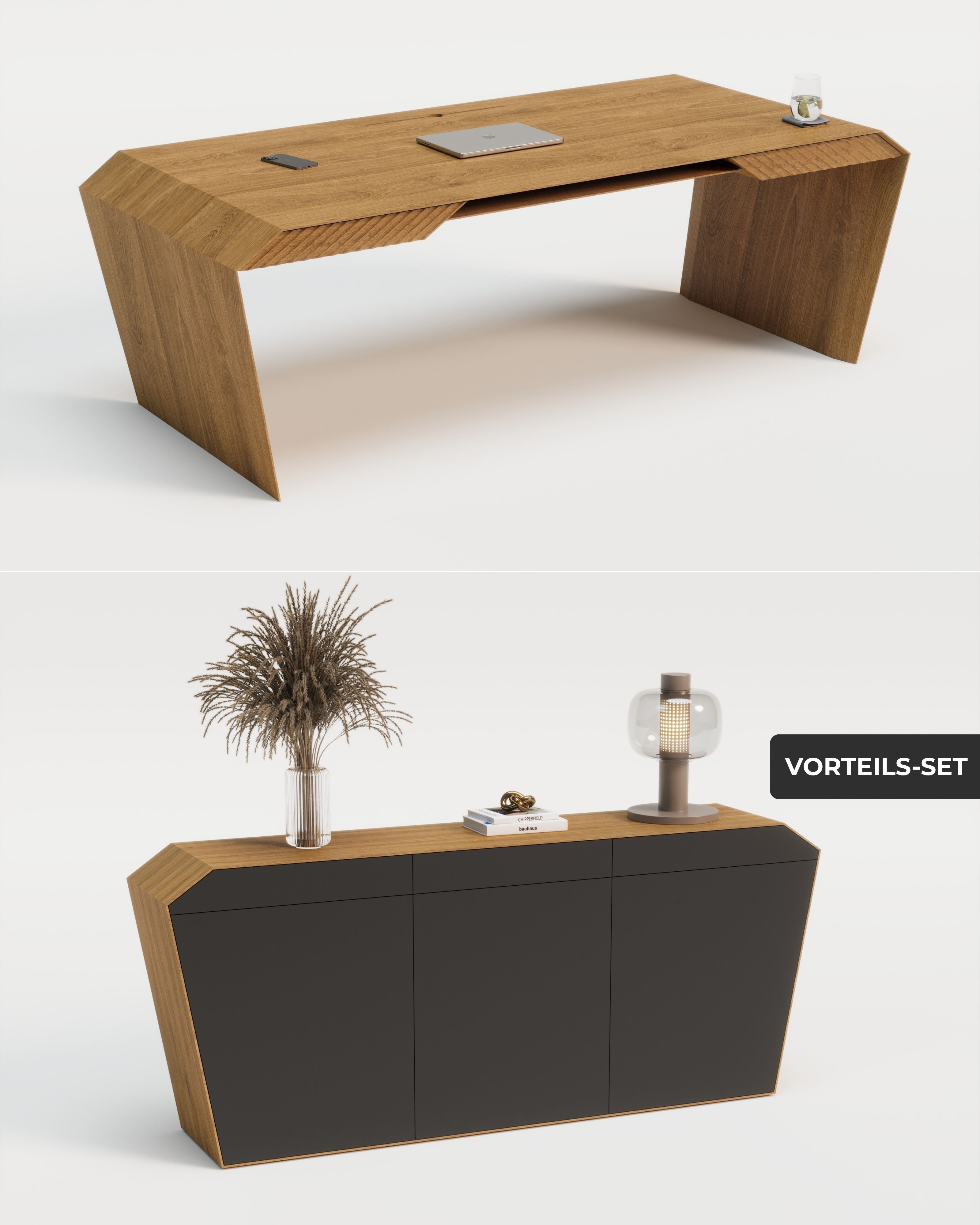 Design-Schreibtisch & Sideboard aus Massivholz