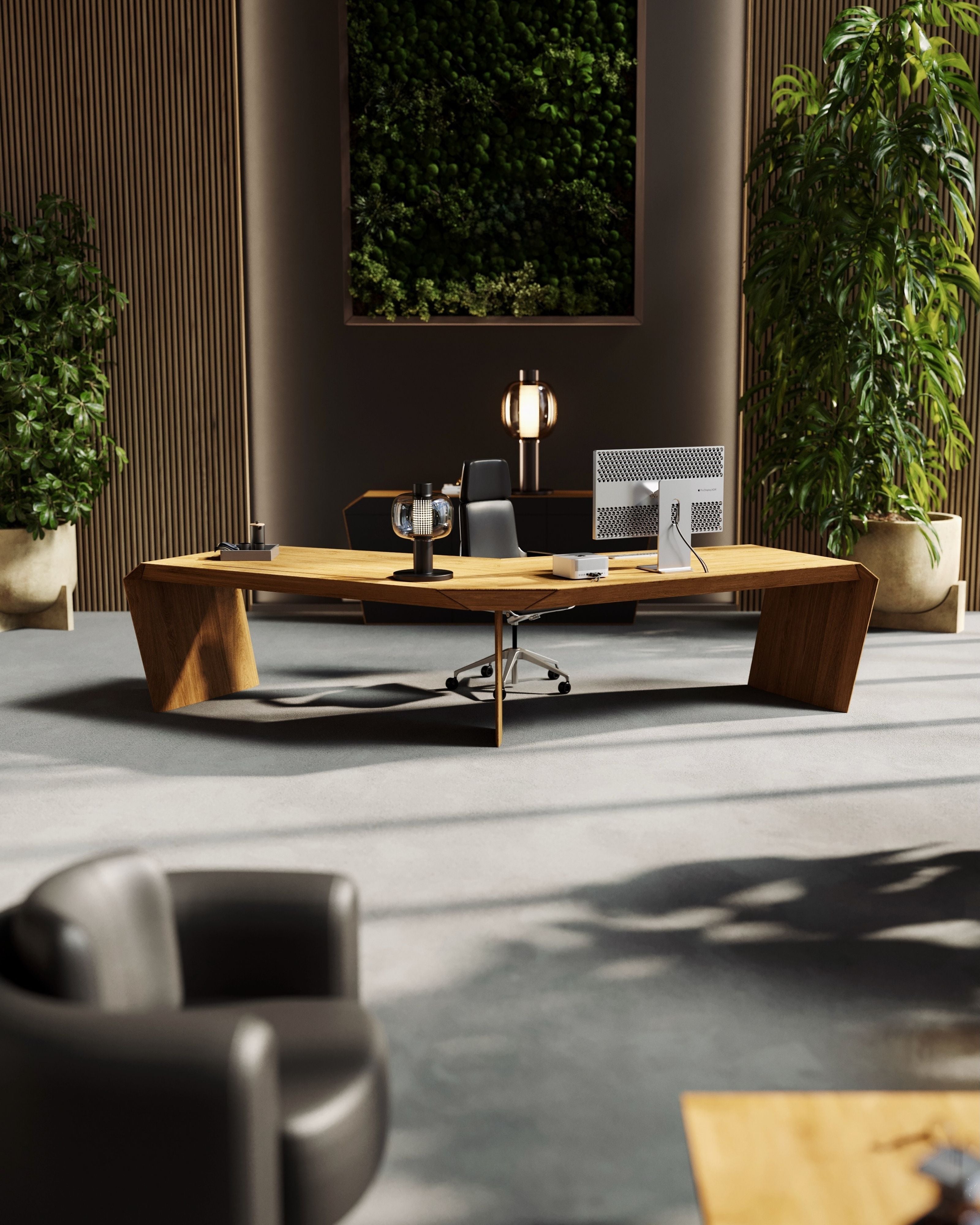 Chefschreibtisch fürs Executive Office: ArcPURE Eckschreibtisch (L-Form) aus Massivholz Eiche