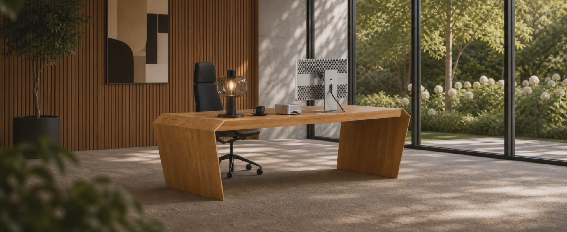 EDELHOLZ Büro-Ensemble aus Schreibtisch, Sideboard und Couchtisch in Massivholz