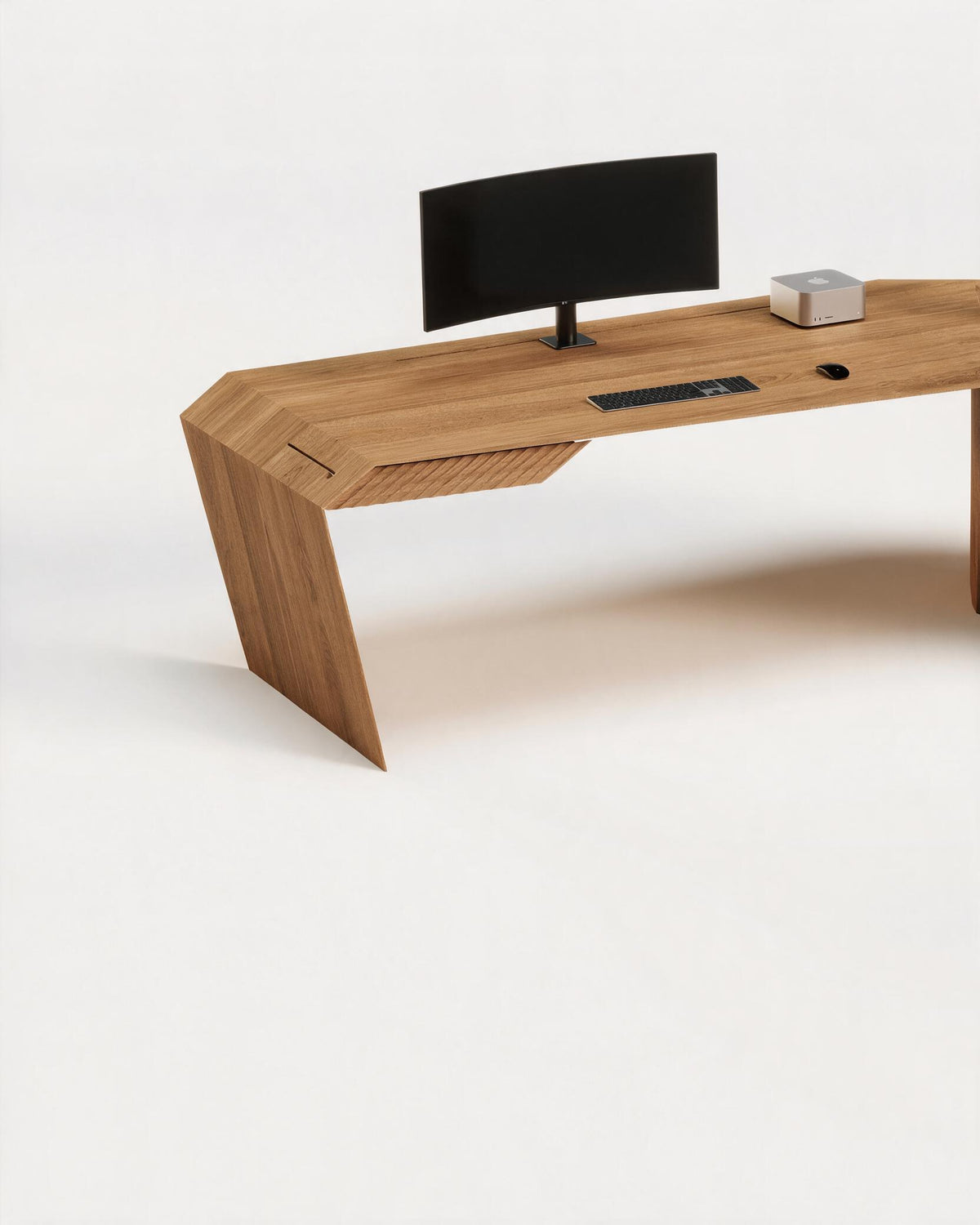 EDELHOLZ ArcPURE mit SideDRAW Schublade am linken Schenkel in Golden Timber, Studio-Render [finish:golden-timber]