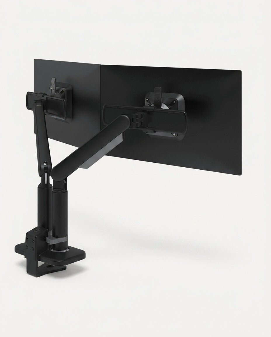 Viewprime Monitorarm für zwei Monitore in Schwarz mit Tischklemme - KI-generierte Visualisierung